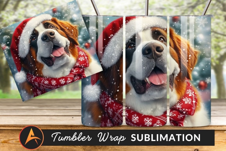 Saint Bernard Dog Christmas Santa Hat Portrait Tumbler