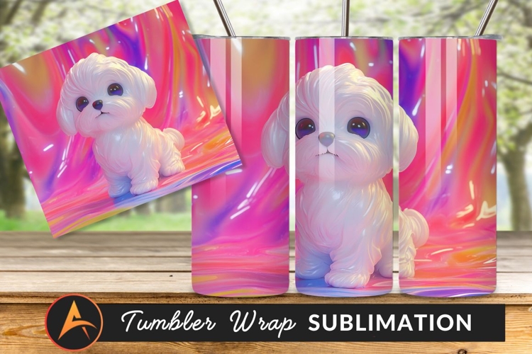 White Dog On Holographic Background For Tumbler Png