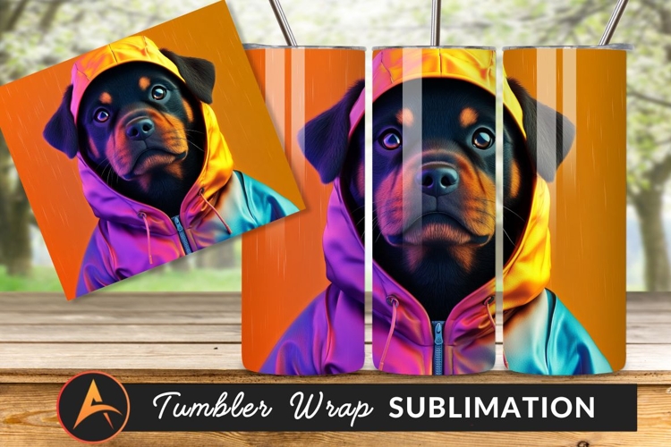 Rottweiler Dog Wearing Colorful Hoodie Tumbler Png