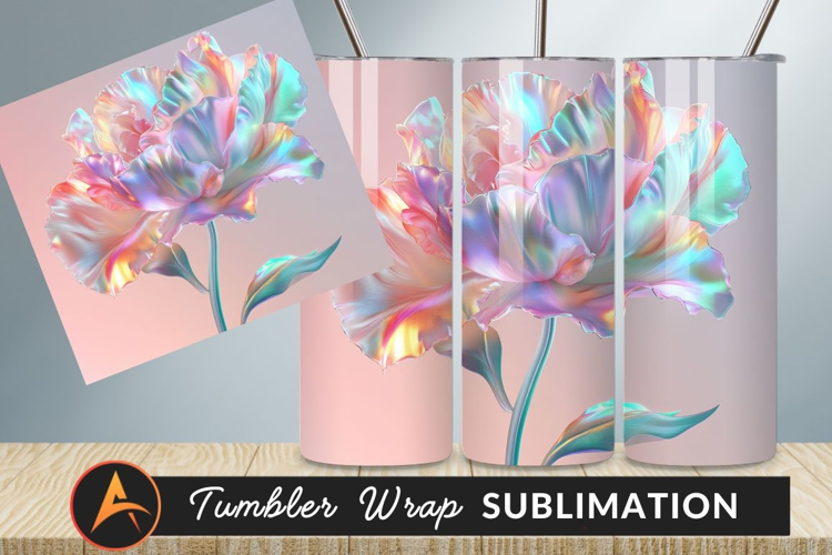 Holographic Flower Illustration For Tumbler Png Sublimation