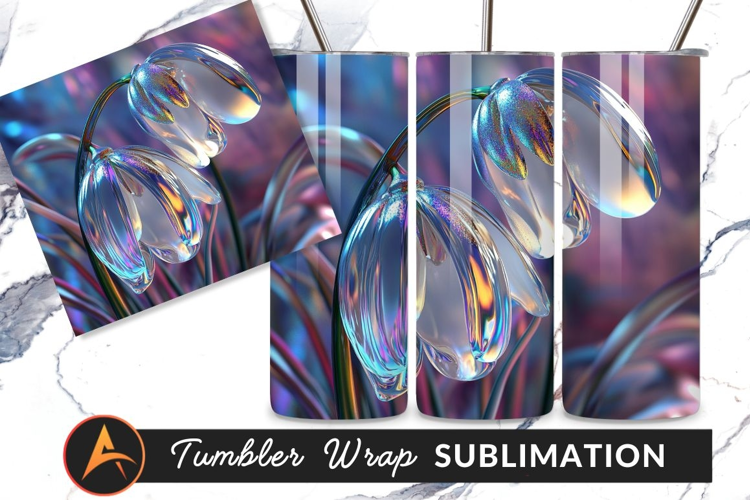 Glass Flowers Holographic Shine Tumbler Png Design