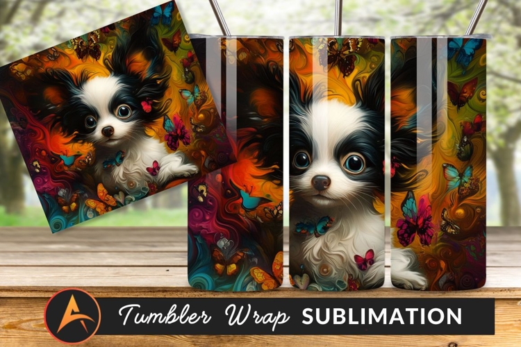 Artistic Puppy Dog With Colorful Butterflies Tumbler
