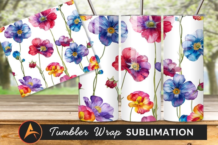 Watercolor Floral Pattern Seamless Tumbler Png