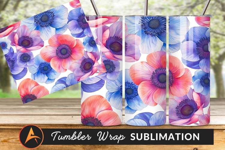Anemone Flower Colorful Seamless Pattern Tumbler Png
