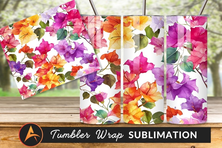 Watercolor Bougainvillea Flower Seamless Pattern Background