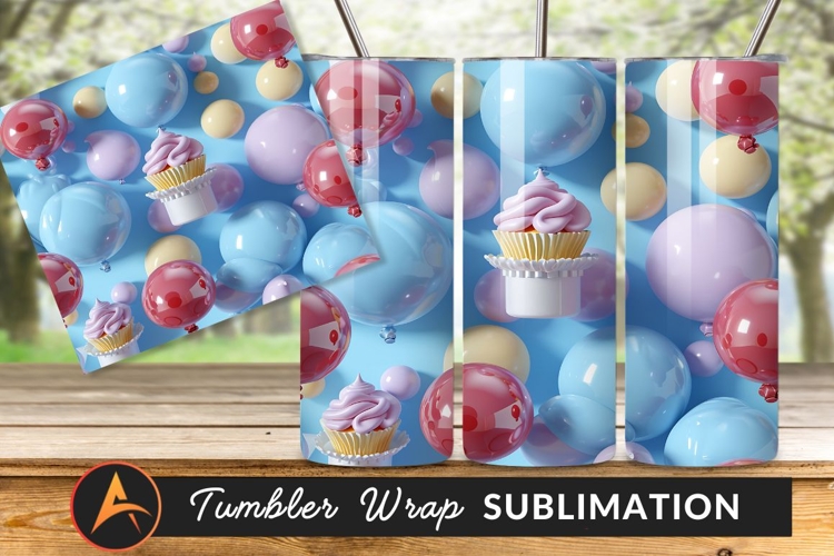 Pastel Balloons And Cupcakes Party Theme Render Tumbler