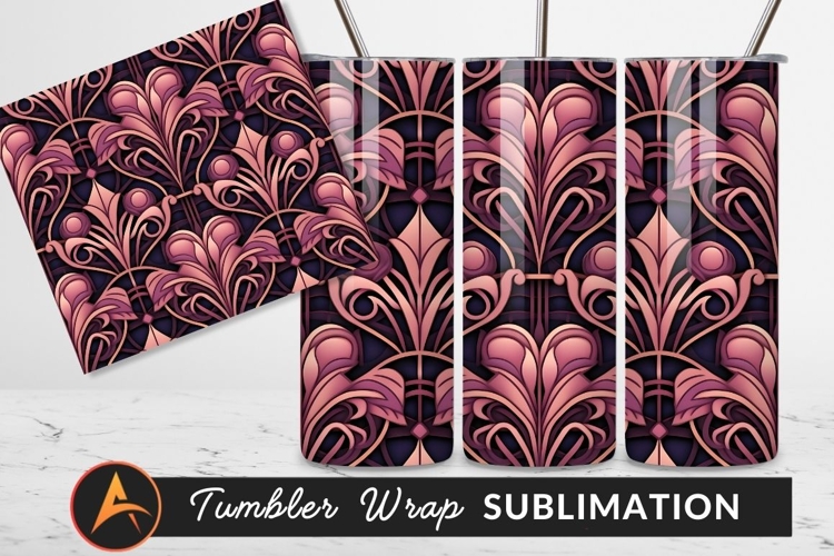 Art Deco Floral Seamless Pattern Tumbler Png