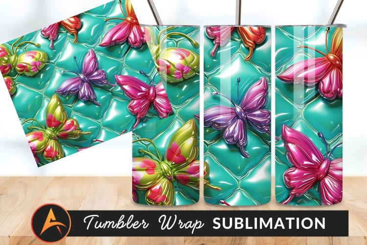 Colorful Metallic Butterflies On Turquoise Quilted Tumbler
