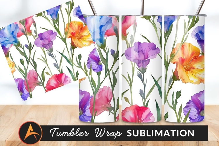 Colorful Watercolor Floral Pattern Tumbler Png Design