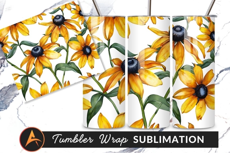 Watercolor Black Eyed Susans Seamless Floral Pattern example image 1