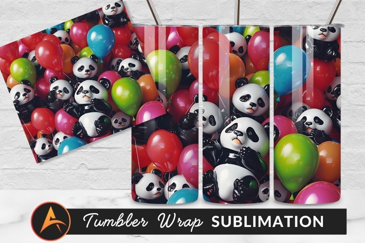 Panda Balloons Celebration Funny Cute Tumbler Png