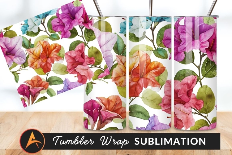 Bougainvillea Watercolor Floral Seamless Pattern Tumbler Png