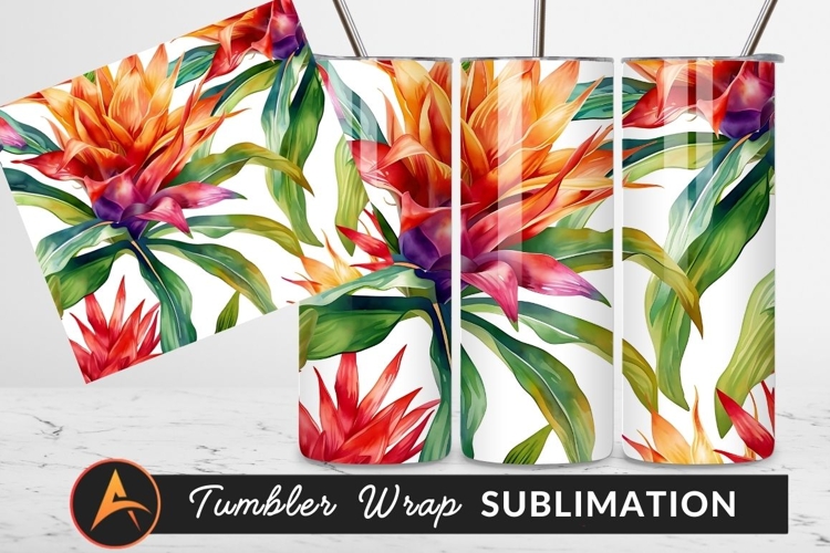 Exotic Watercolor Flowers Leaves Tumbler Png