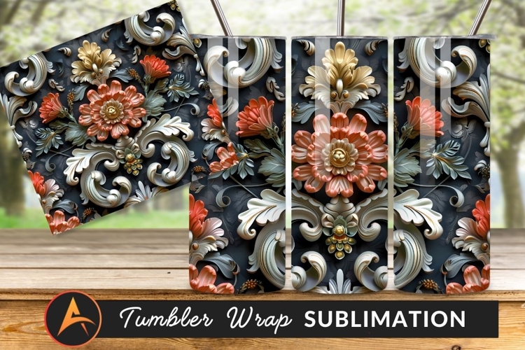 Ornate Floral Relief Sculpture Tumbler Png Material