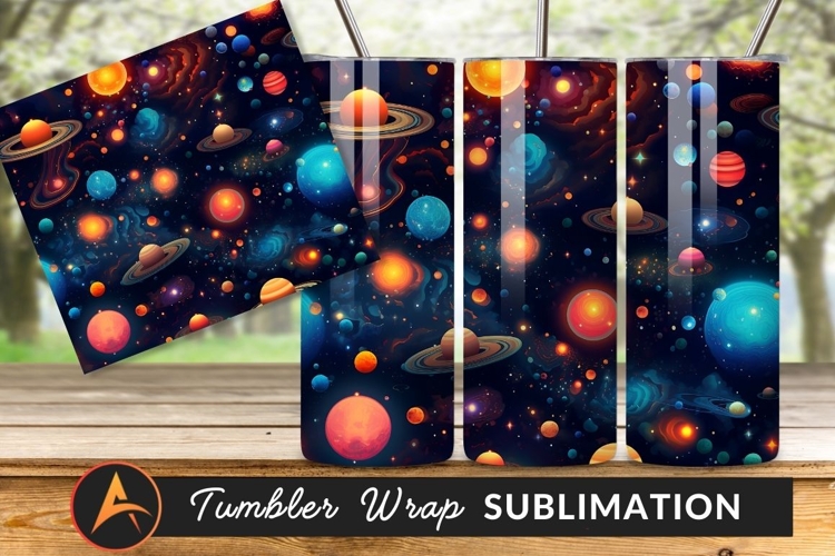 Colorful Galaxy Seamless Pattern Planets And Stars Tumbler