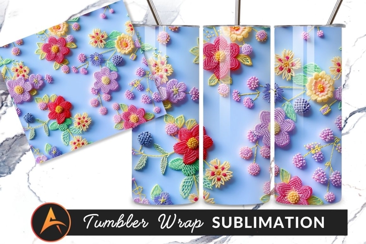Colorful Thread Flowers On Light Blue Background