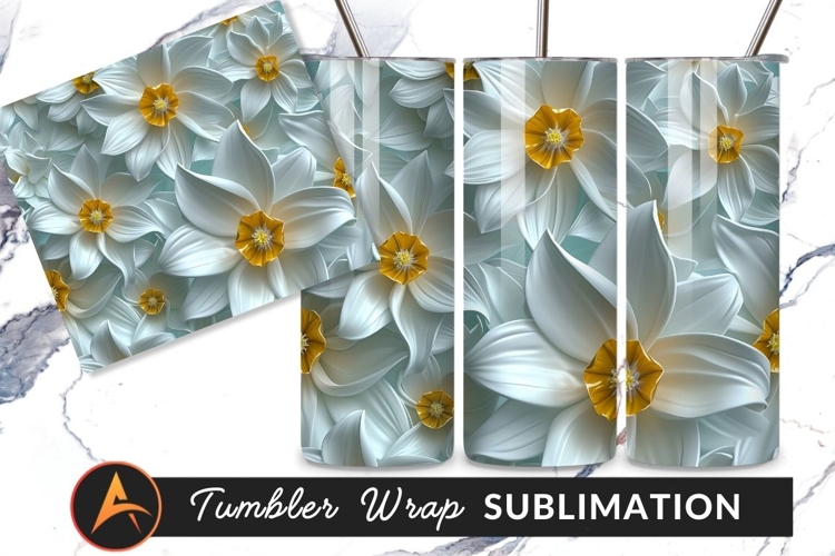 Elegant White Daffodil Flower Pattern Tumbler Png