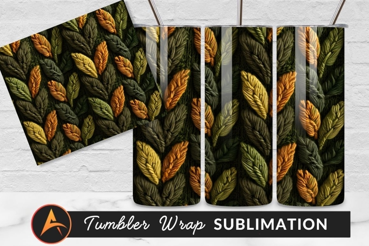 Knitted Leaves Seamless Pattern Tumbler Png