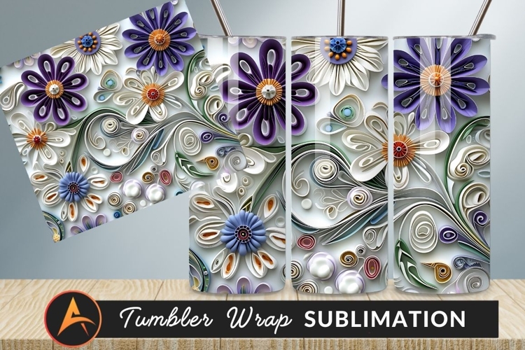 Quilled Paper Flowers Elegant Tumbler Png Design