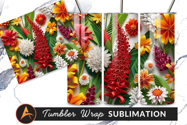 Paper Flowers And Tropical Leaves Composition Tumbler