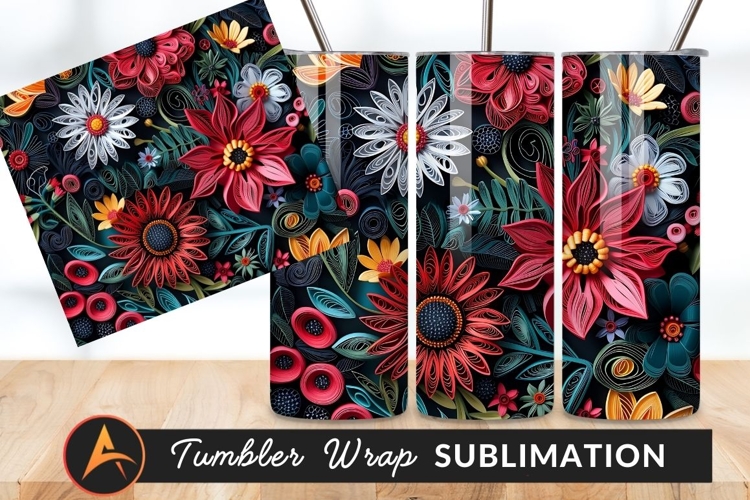 Quilling Flower Art Tumbler Png Graphic