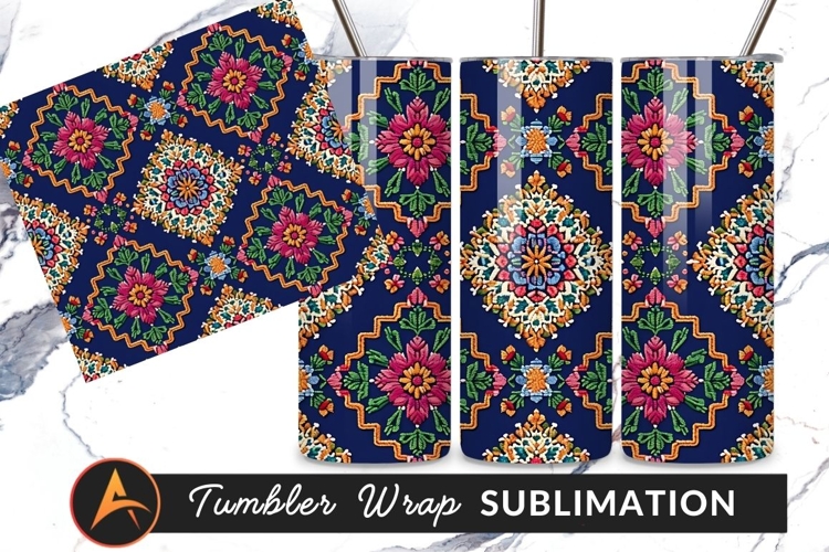 Colorful Floral Embroidery Style Repeat Pattern Tumbler