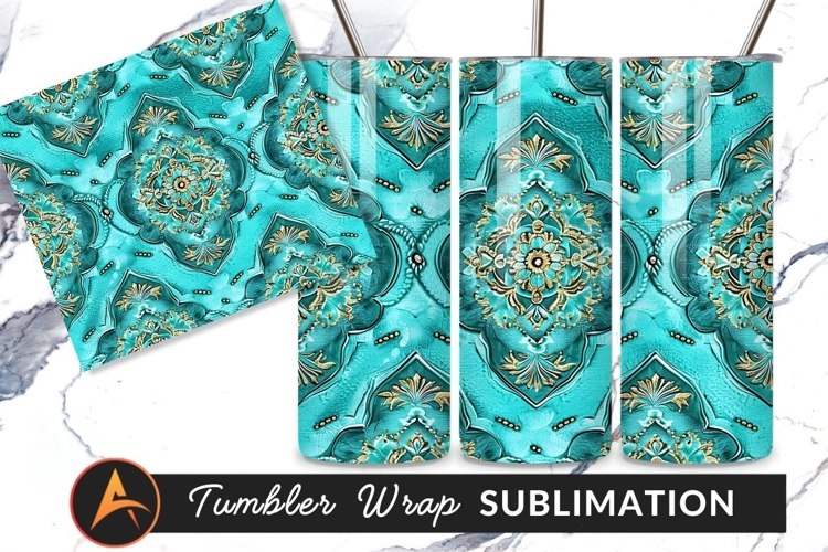 Turquoise Damask Pattern Tumbler Png Design