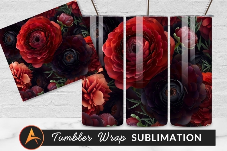 Dark Red Ranunculus Flower Arrangement Tumbler Png