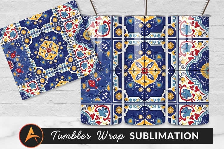 Colorful Floral Tiles Mediterranean Style Tumbler Png