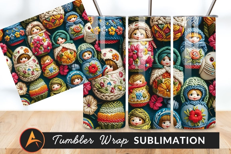 Colorful Knitted Dolls And Flowers Tumbler Png