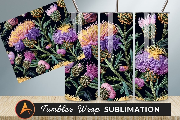 Elegant Thistle Flower Pattern Dark Background Tumbler