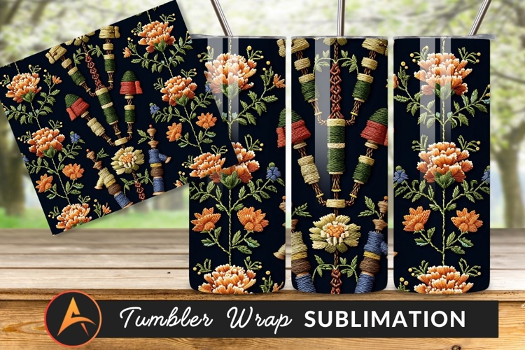 Embroidery Floral Art Thread Spool Pattern Dark Tumbler