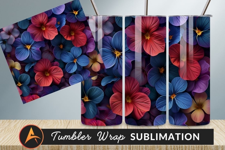 Colorful Floral Pattern Pansies Tumbler Png Design