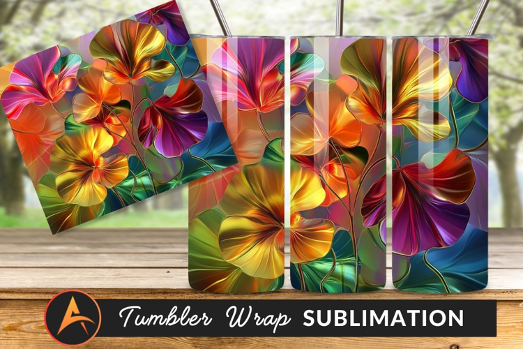 Abstract Colorful Floral Art Design Tumbler Png
