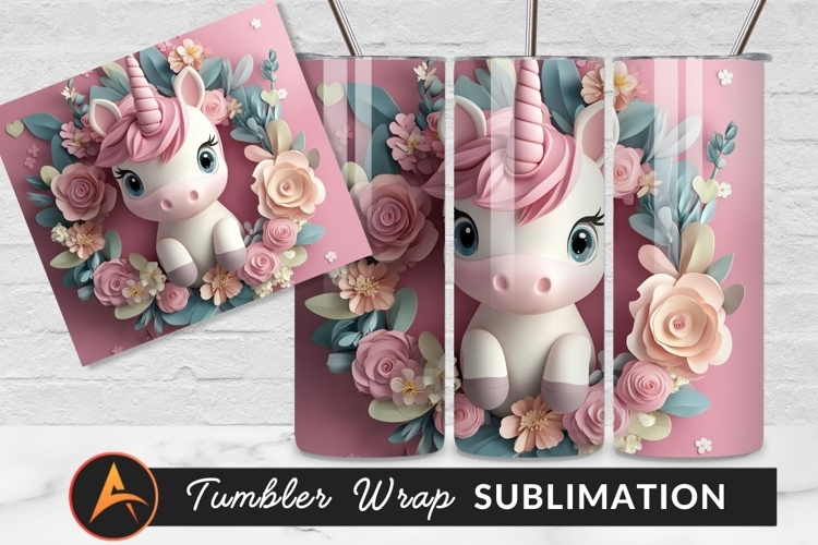 Cute Unicorn Surrounded By Paper Flowers Tumbler