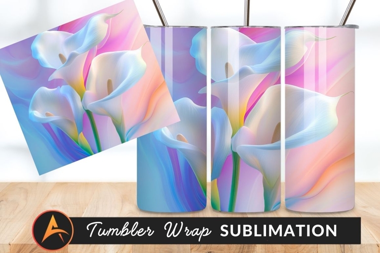 Three White Calla Lilies On Pastel Background