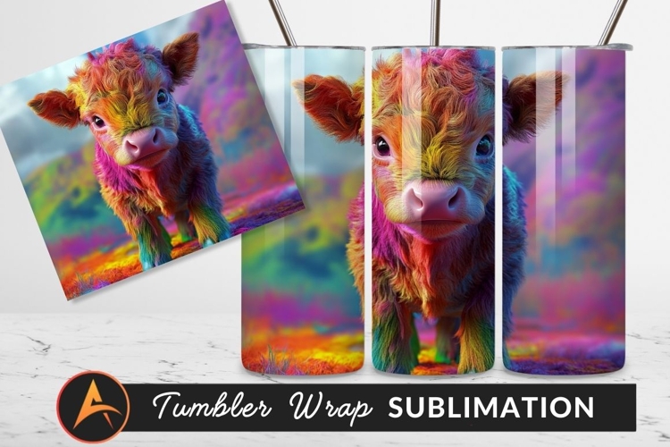 Colorful Fluffy Cow Animal Tumbler Png Image