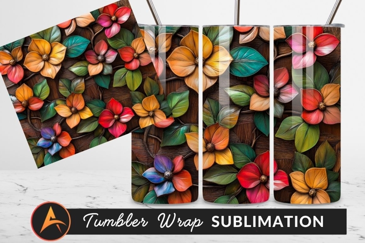 Carved Floral Wood Panel With Vivid Colors Tumbler