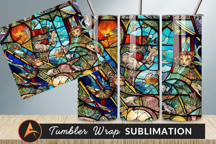 Colorful Stained Glass Depicting Mythical Animals Tumbler example image 1
