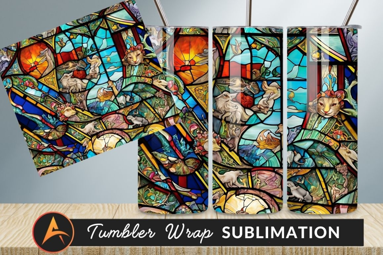 Colorful Stained Glass Depicting Mythical Animals Tumbler