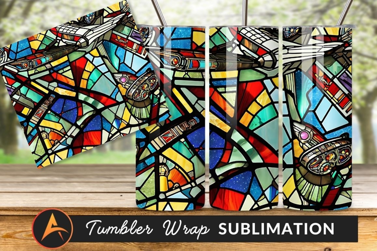 Stained Glass Spacecraft Tumbler Png Pattern Design