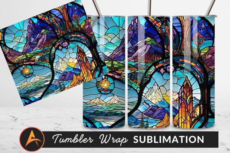 Colorful Stained Glass Mountain And Landscape Design