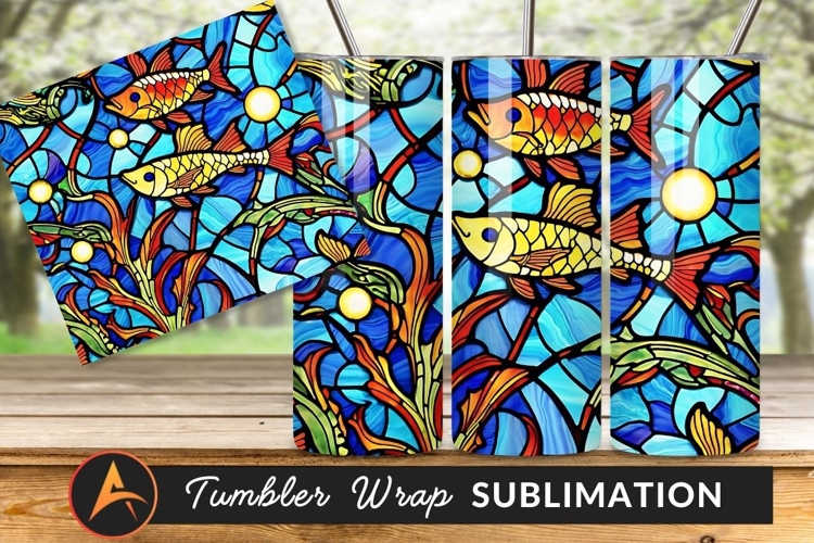 Stained Glass Fish Seaweed Tumbler Png Design