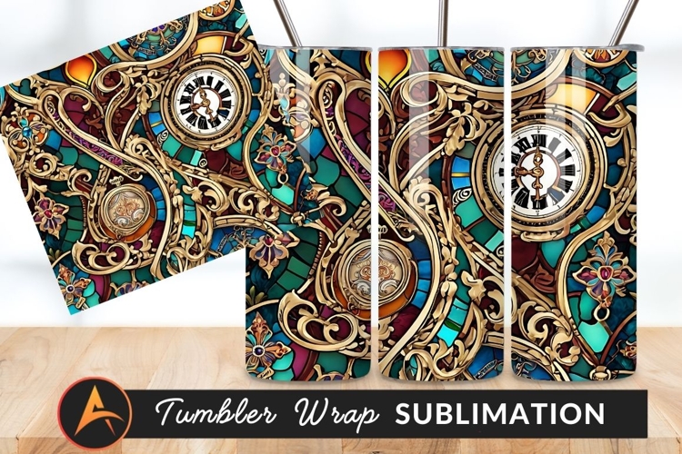 Ornate Clockwork And Stained Glass Art Tumbler example image 1