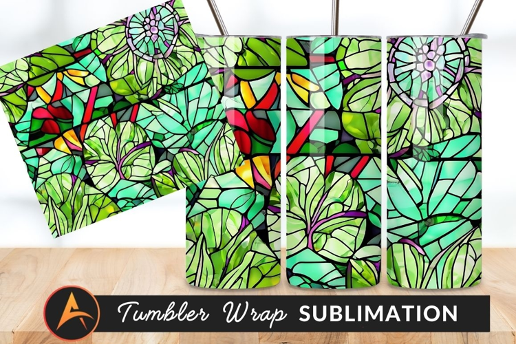 Floral Stained Glass Pattern Green Colorful Style Tumbler