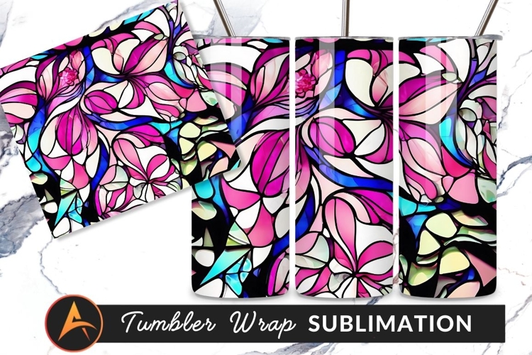 Floral Abstract Stained Glass Pattern Tumbler Png example image 1