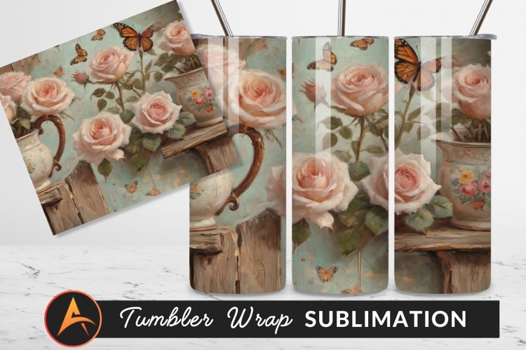 Roses In Vases With Butterflies Still Life Tumbler