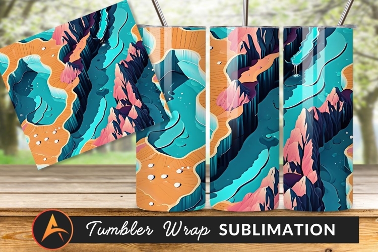 Abstract Mountain Lake Landscape Tumbler Png Design