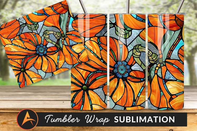 Orange Floral Stained Glass Style Pattern Tumbler