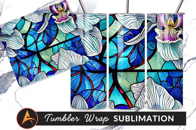 Stained Glass Floral Design For Tumbler Png example image 1